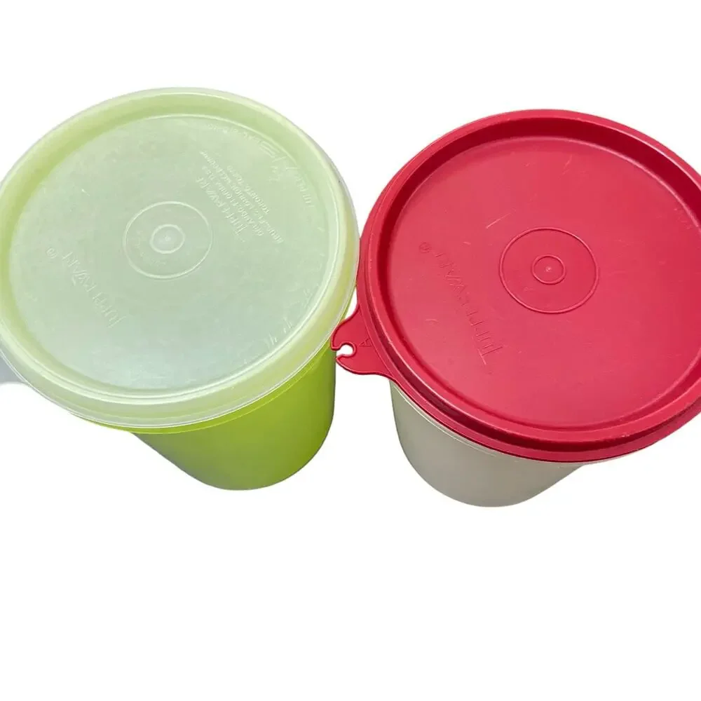 Tupperware Handolier 1 Qt Drink Pitcher 321 215 Lids Seals Red Yellow Lot 2 VTG